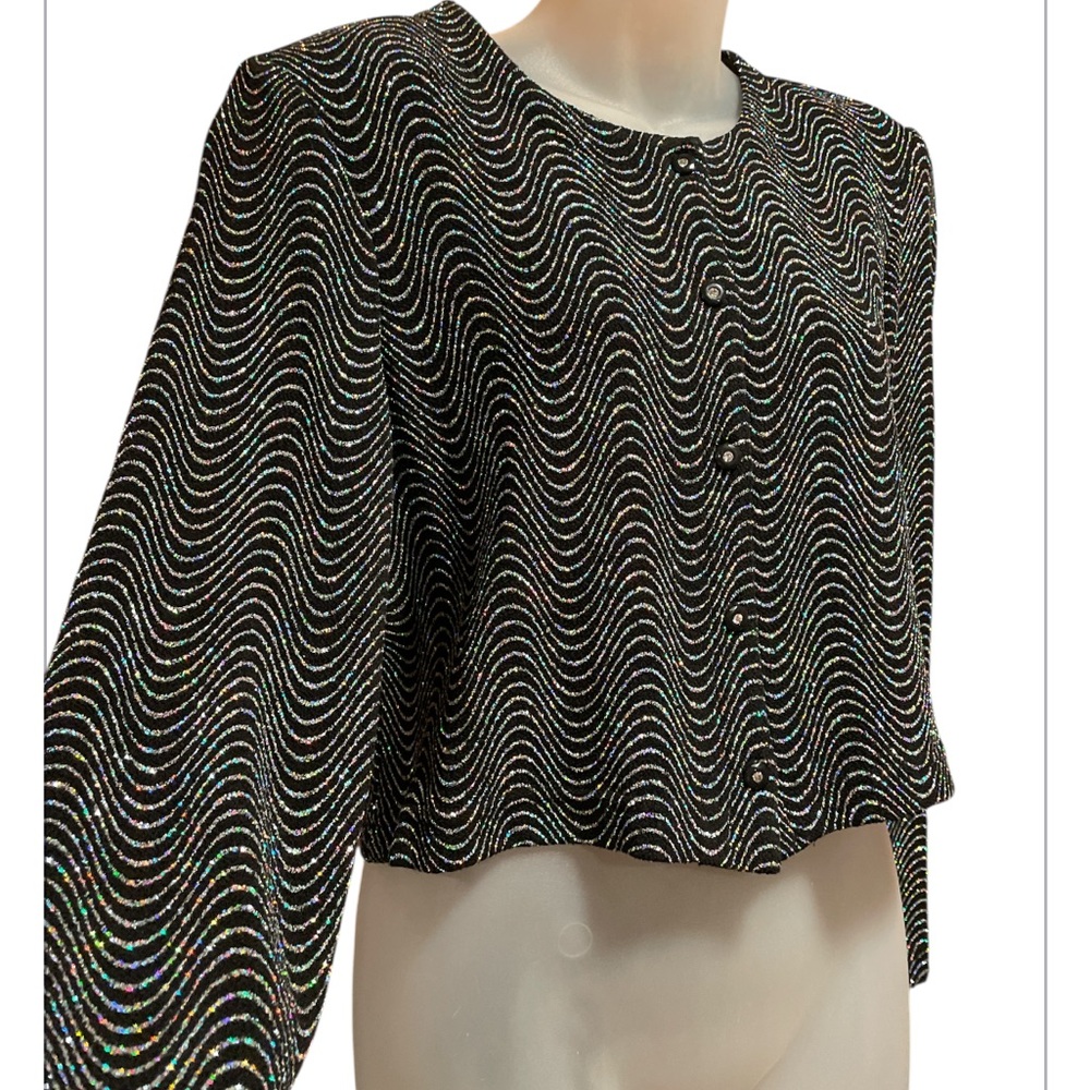 Ronni Nicole cropped black glitter jacket shrug NWT size 14 special Occassion